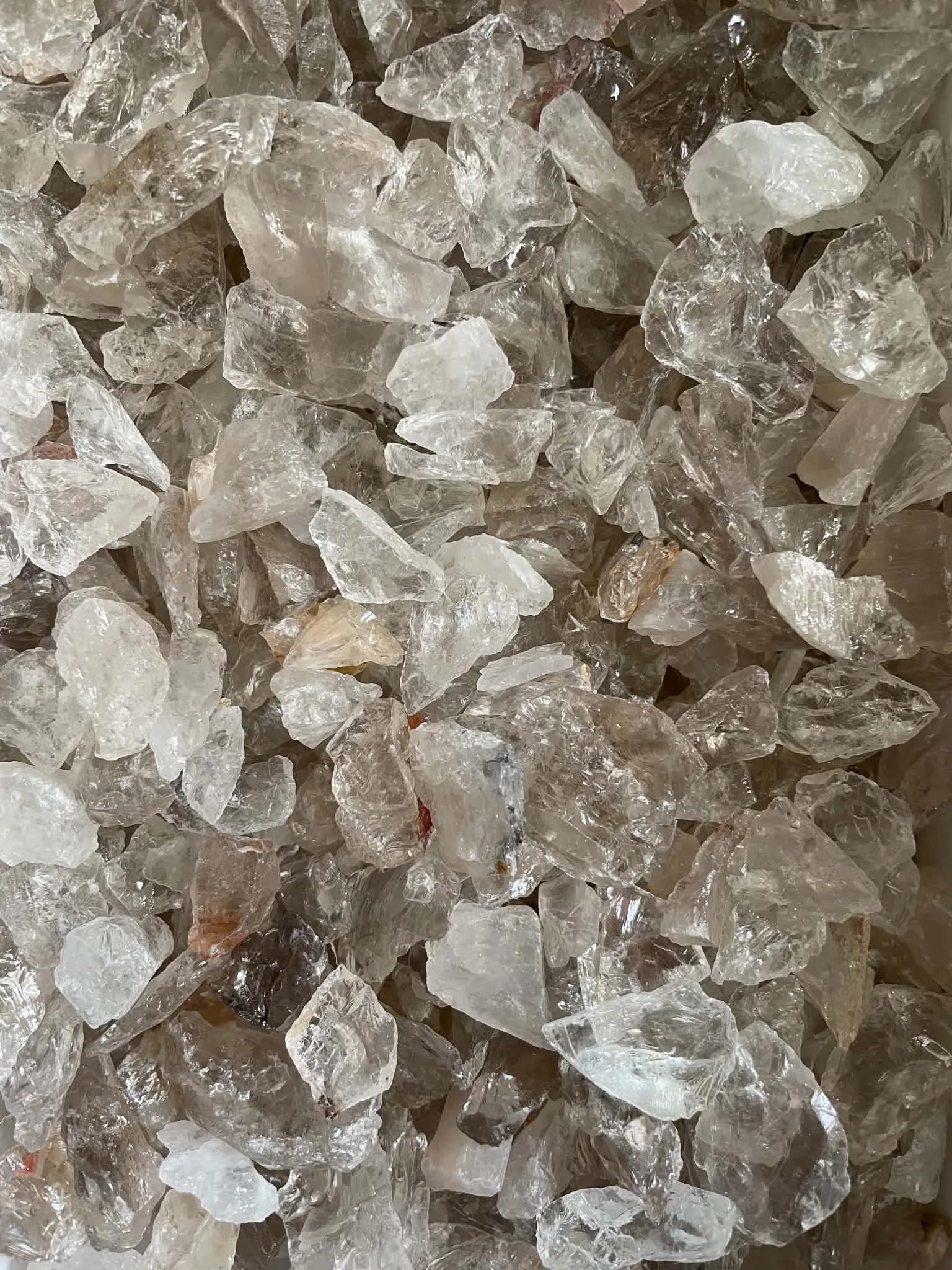 Raw quartz crystals in moonlight